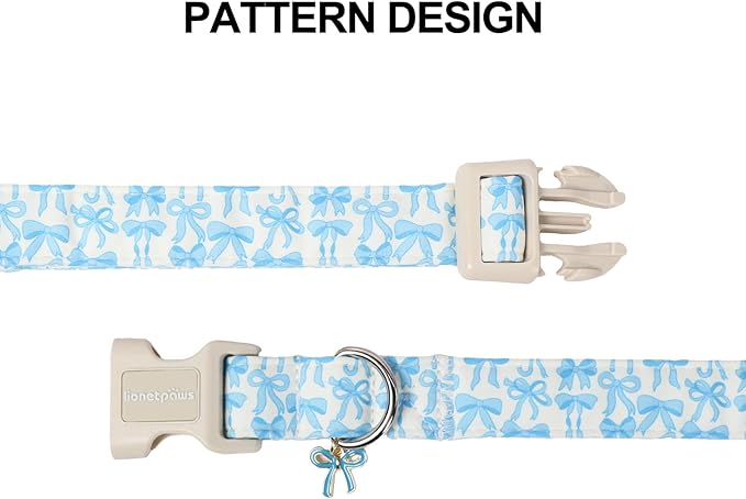 Lionet Paws Summer Dog Collar- Cute Blue Bow Dogs Collar with Plastic Buckle and Bowtie Pendant,Dog Collar for Medium Large Dogs Boy