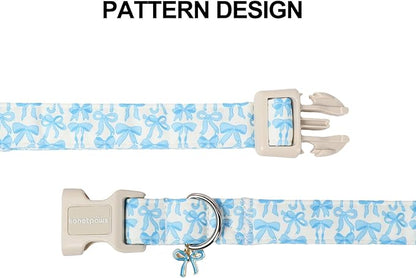 Lionet Paws Summer Dog Collar- Cute Blue Bow Dogs Collar with Plastic Buckle and Bowtie Pendant,Dog Collar for Medium Large Dogs Boy
