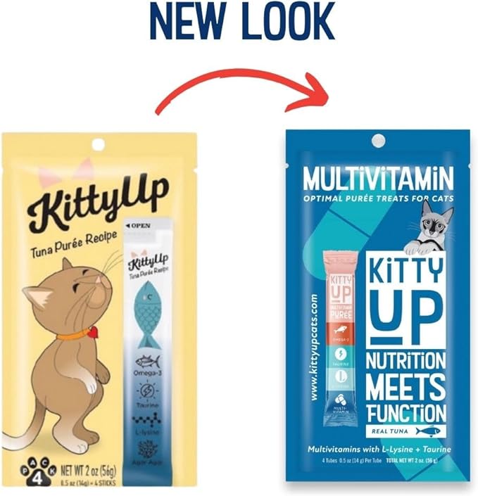 Kitty Up Lickable Cat Treats -Real Tuna Multivitamin Puree with Lysine & Taurine for Indoor Cats | Grain-Free, Squeeze Tube (50 Pack)