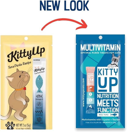 Kitty Up Lickable Cat Treats -Real Tuna Multivitamin Puree with Lysine & Taurine for Indoor Cats | Grain-Free, Squeeze Tube (50 Pack)