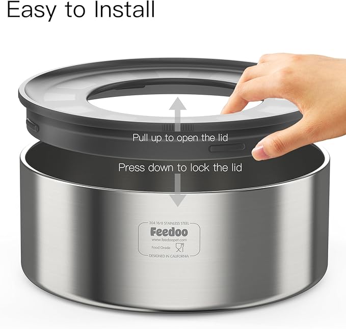 Feedoo 1Gallon No Spill Water Bowl for Dogs, Double-Wall Stainless Steel with Splash-Proof Paws Lid and Floating Disk, Non-Slip Base, Easy to Clean Slow Water Feeder for Large Medium Dogs