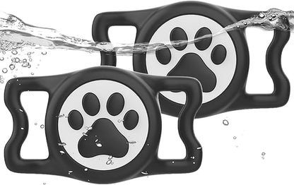 WhoseID IP68 Waterpoof Dog Airtag Holder, Stretchy Silicone Full Body Covered Apple Air Tag Holder for Dog Cat Collar Fit All Width Collar (2* Black, 2 Pack)
