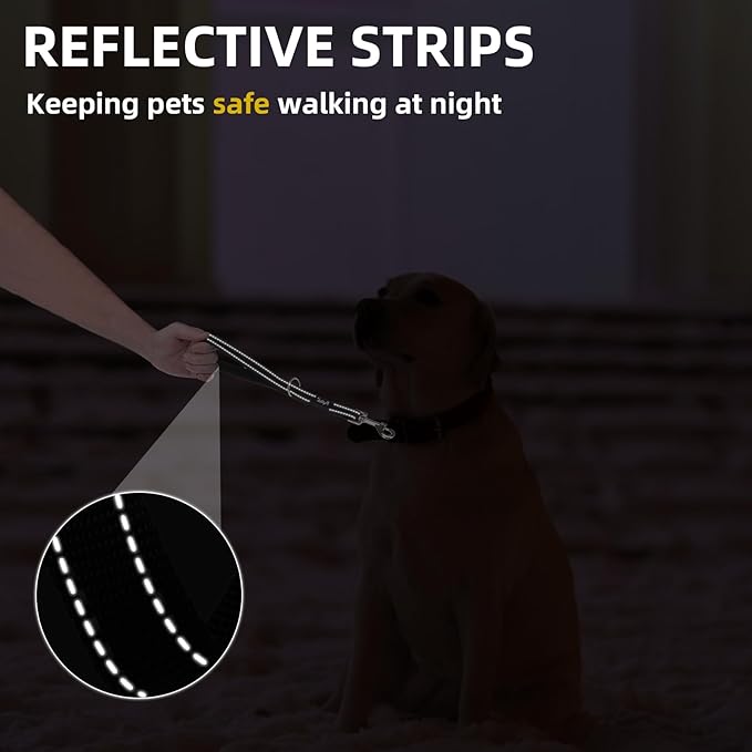 PUPTECK Reflective Dog Leash with Comfortable Padded Handle Durable Nylon Dog Lead for Small Medium and Large Dogs Cats Walking Running Training Outside, Black