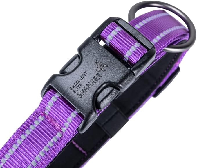 EXCELLENT ELITE SPANKER Reflective Dog Collar Classic Soft Padded Breathable Nylon Adjustable Pet Collar with Quick Release Buckle for Boy Girl Male Female Puppies Small Medium Large Dogs(Purple-L)