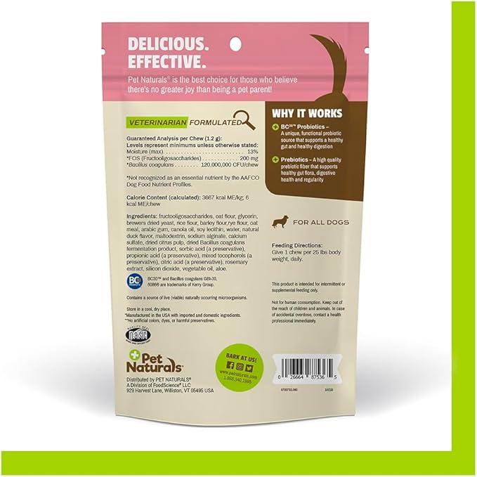 Pet Naturals Daily Probiotic Soft Chews for Dogs, Digestive and Immune Support Supplement, 1 Billion CFU Per Chew, Duck, 60 Count
