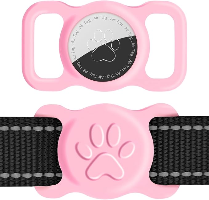 Dynmeow Dog Cat Collar Holder Compatible with Airtag, Anti-Lost Silcione Holder for 3/4-1" inch Wide Collar, Pink, M(1 Pack)
