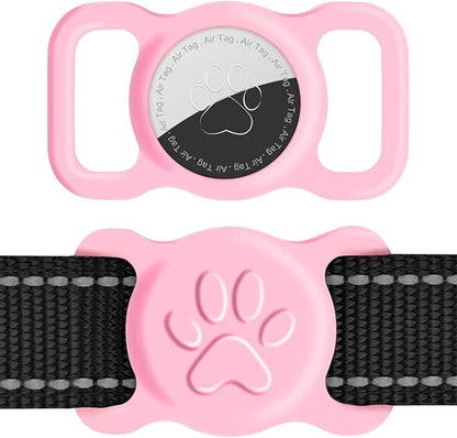 Dynmeow Dog Cat Collar Holder Compatible with Airtag, Anti-Lost Silcione Holder for 3/4-1" inch Wide Collar, Pink, M(1 Pack)