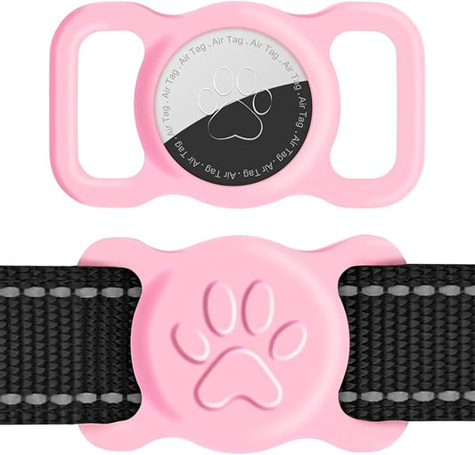 Dynmeow Dog Cat Collar Holder Compatible with Airtag, Anti-Lost Silcione Holder for 3/4-1" inch Wide Collar, Pink, M(1 Pack)