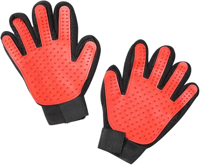 Pet Grooming Gloves – 1 Pair – Deshedding & Bath Massage Mitts for Dogs & Cats – Choose from 5 Colors – Adjustable, Reusable & Easy to Clean (Red)