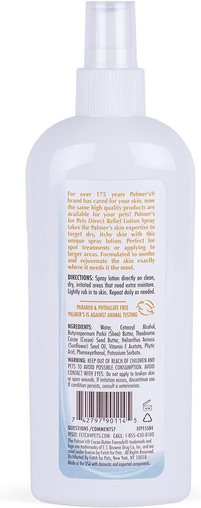 Palmer's for Pets Cocoa Butter Formula Direct Relief Lotion Spray for Dogs with Vitamin E | Fragrance Free Dog Lotion for Dry Itchy Skin | Palmer's Spray On Lotion for Dogs - 8 oz (FF15584)