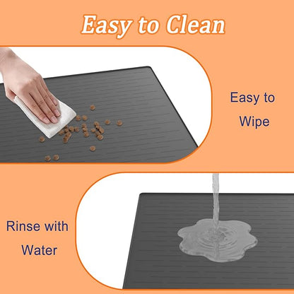 31.8"x23.8" Extra Large Pet Food Mat, Silicone Dog Mats for Food and Water, XL Nonslip Pet Feeding Mats for Floors,Dog Cat Bowl Mat with Raised Edges, Black