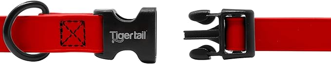 Tiger Tail Large Red Dog Collar | Waterproof and Odor-Proof for Active Pets | Durable, Anti-Mat, and Lightweight Design | Made with Premium Coated Nylon | Suitable for Large Breed Dogs