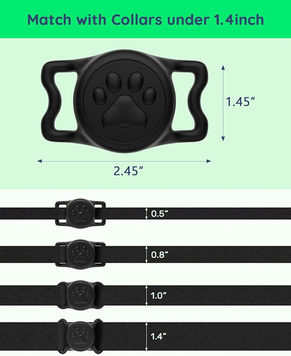 WhoseID IP68 Waterpoof Dog Air tag Holder, Stretchy Silicone Full Body Covered Apple Air Tag Holder for Dog Cat Collar Fit All Width Collar (Black1, 1 Pack)