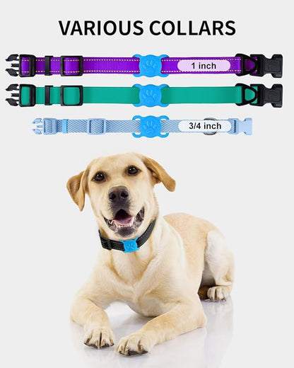 Dynmeow Dog Cat Collar Holder Compatible with Airtag, Anti-Lost Silcione Holder for 3/4-1" inch Wide Collar, Blue, M(1 Pack)