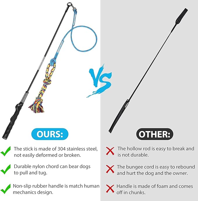 DIBBATU Flirt Pole for Dogs Interactive Dog Toys for Large Medium Small Dogs Chase and Tug of War, Dog Teaser Wand with Lure Chewing Toy for Dog Outdoor Exercise 1 pcs
