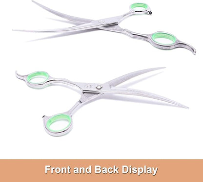 LovinPet Pet Grooming Scissors Professional Dog Cat Grooming Shears with Round Blunt Tip Stainless Steel, Dog Curved Scissors for Grooming Cats Dogs Grooming Tools