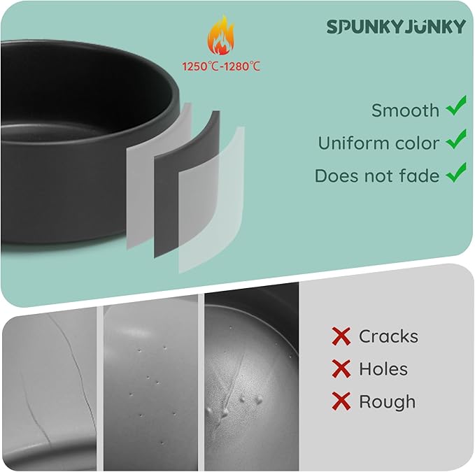 SPUNKYJUNKY 60OZ Ceramic Dog and Cat Bowl, Modern Cute Weighted Food Water Bowl for Replacement Black (1 Pack)