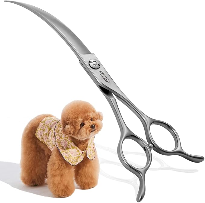 Professional 45°Curved Grooming Scissors for Dogs 6.5 in Big Arc Curved Shears for Professional Groomer Japan VG10 High-carbon Steel Right Hand Matte