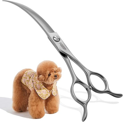 Professional 45°Curved Grooming Scissors for Dogs 6.5 in Big Arc Curved Shears for Professional Groomer Japan VG10 High-carbon Steel Right Hand Matte