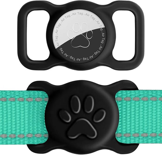 Dynmeow Dog Cat Collar Holder Compatible with Airtag, Anti-Lost Silcione Holder for 3/4-1" inch Wide Collar, Black, M(1 Pack)