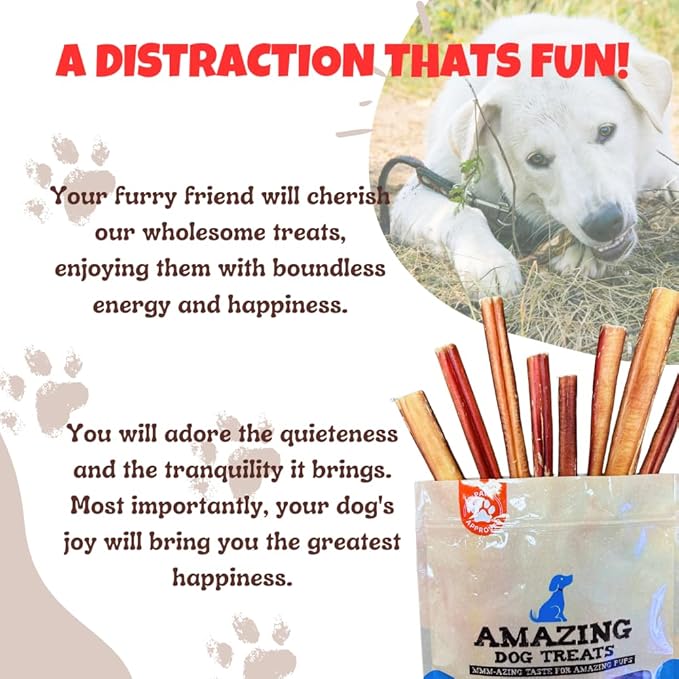 Amazing Dog Treats - Medium Size Bully Sticks (15 Pcs/Pack) - Long Lasting Bully Sticks for Small to Medium Dogs