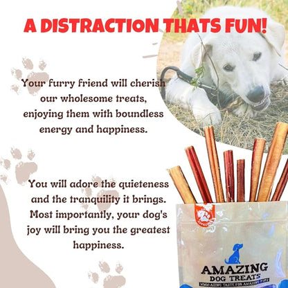 Amazing Dog Treats - Medium Size Bully Sticks (15 Pcs/Pack) - Long Lasting Bully Sticks for Small to Medium Dogs