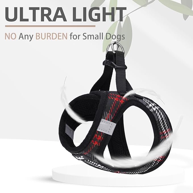 PUPTECK Dog Harness and Leash Set for Small Medium Dogs No Pull Step-in Soft Mesh Puppy Cat Vest Harnesses Reflective at Night, Plaid Pattern Black M