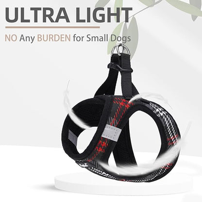 PUPTECK Dog Harness and Leash Set for Small Medium Dogs No Pull Step-in Soft Mesh Puppy Cat Vest Harnesses Reflective at Night, Plaid Pattern Black XS