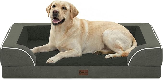 Casa Paw Orthopedic XL Dog Beds, Waterproof Memory Foam Big Pet Bed for Extra Large Sized Dogs 45x35Inch, Non-Slip Bottom and Egg-Crate Foam Dog Couch Bed with Washable Removable Cover, Dark Green