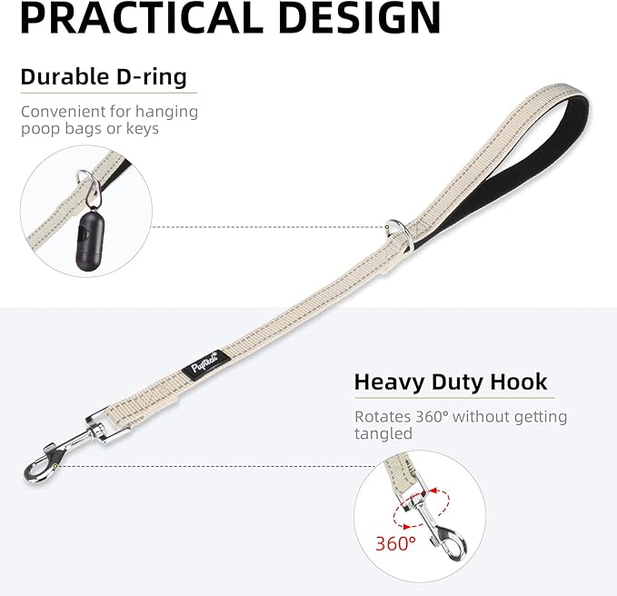 PUPTECK Reflective Dog Leash with Comfortable Padded Handle Durable Nylon Dog Lead for Small Medium and Large Dogs Cats Walking Running Training Outside, Beige