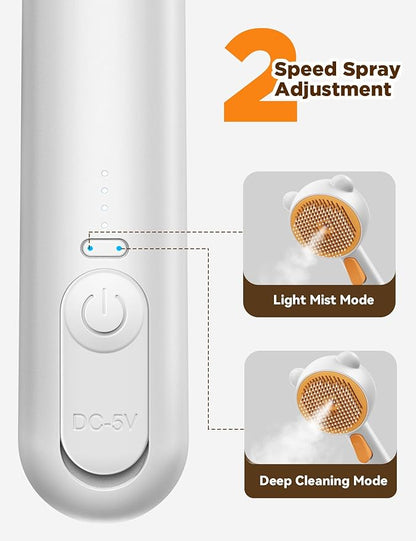 Pet Steam Brush for Dogs & Cats , Brushes for Indoor Cats with Release Button, Dual Speed Spray USB Rechargeable Grooming Supplies, Dog Brush for Shedding Suitable for All Long- and Short-haired Pets