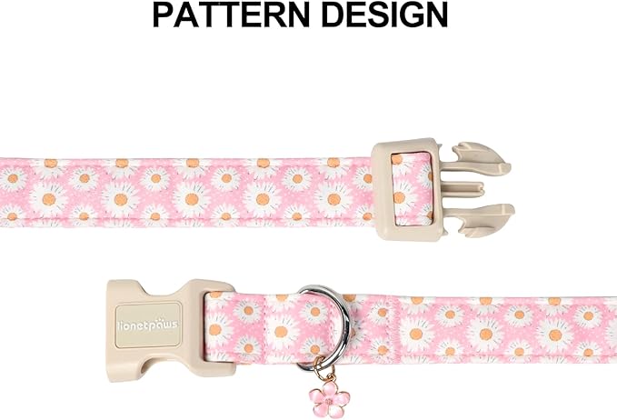 Lionet Paws Floral Dog Collar- Cute Daisy Pink Dog Collars with Plastic Buckle, Light Adjustable Dog Collars for Small Dogs