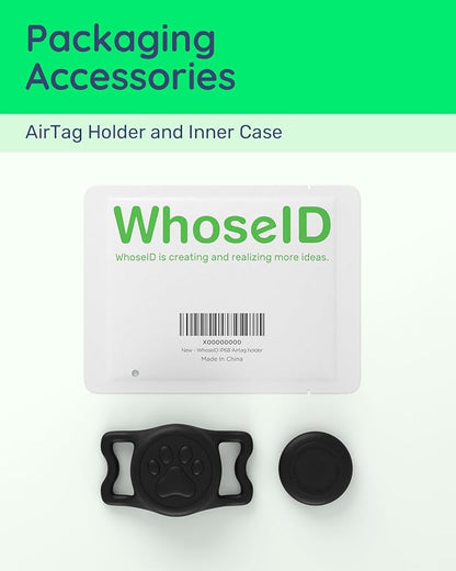 WhoseID IP68 Waterpoof Dog Air tag Holder, Stretchy Silicone Full Body Covered Apple Air Tag Holder for Dog Cat Collar Fit All Width Collar (Black1, 1 Pack)