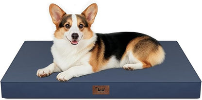 Tail Stories Large Outdoor All Weather Dog Bed, Waterproof Dog Bed for Large Dogs, Orthopedic Egg Crate Foam Pet Bed with Washable Removable Oxford Cooling Cover, 36x27 Inch, Navy