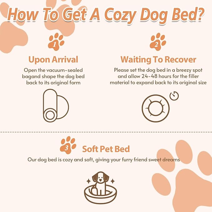 JOLLYVOGUE Calming Dog Bed Medium Size Dog, Anti-Anxiety Donut Medium Pet Bed, 27 inches Fluffy Faux Fur Round Cat Bed (Off White)
