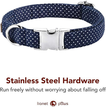 Lionet Paws Boy Dog Collar with Bowtie, Comfortable Adjustable Cute Navy Blue Bow Tie Collar for Male Dogs Gift, XLarge, Neck 16-26 inches