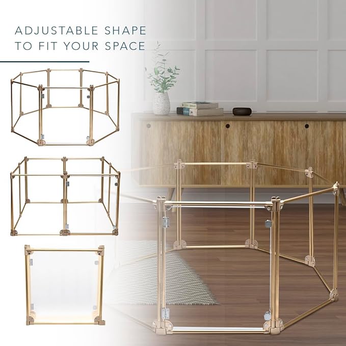 Front Row Foldable Dog Playpen – Durable and Portable Puppy Playpen for Exercise, Rest & Play – Clear Fence Panels with Aluminum Rods and Crate for Dogs and Other Small Pets (Gold, 8-Panel)