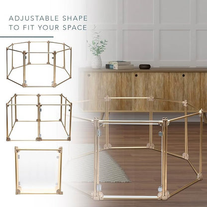 Front Row Foldable Dog Playpen – Durable and Portable Puppy Playpen for Exercise, Rest & Play – Clear Fence Panels with Aluminum Rods and Crate for Dogs and Other Small Pets (Gold, 8-Panel)