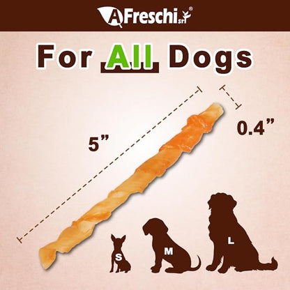 A Freschi srl Turkey Tendons for Dogs, USA-Sourced, Healthy Dog Treats, Rawhide-Free Puppy Chews, Long Lasting, All Natural, Hypoallergenic Dog Treats, Coil (L), 3 oz Pack