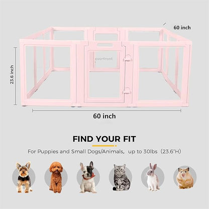 EVERFRONT Clear Acrylic Plastic Dog Playpen - Clear Dog Play Pen - Easy Assemble Acrylic Dog Playpen - Puppy Playpen, Cat Playpen, Small Animal Playpen, Dog Play Pen Indoors (Pink-23.6" H, 12PCS)