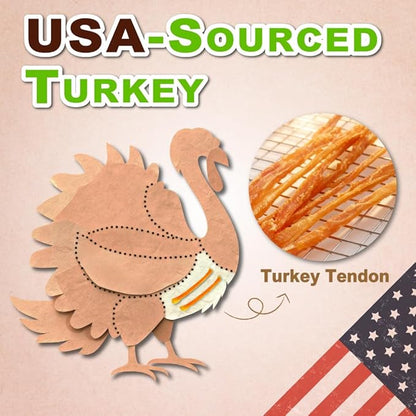A Freschi srl Turkey Tendons for Dogs, USA-Sourced, Healthy Dog Treats, Rawhide-Free Puppy Chews, Long Lasting, All Natural, Hypoallergenic Dog Treats for Large Breeds, 10 oz Pack Pretzel (L)