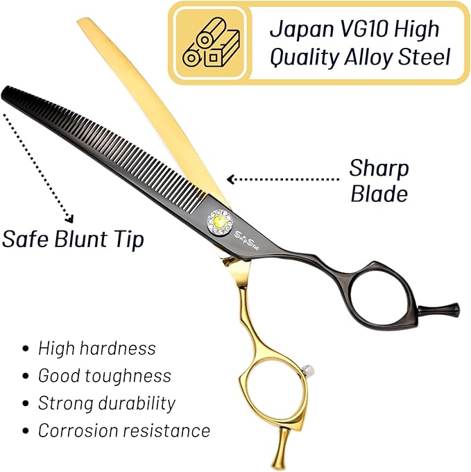 7.5inch 25° Curved Thinning Shears for Dog Grooming Scissors, 56 Teeth High-end Dog Trimming Scissors, VG10 Steel Sharp Blender, Ergonomic Professional Pet Shears for Dogs Cats Face Paws Limbs Groomer