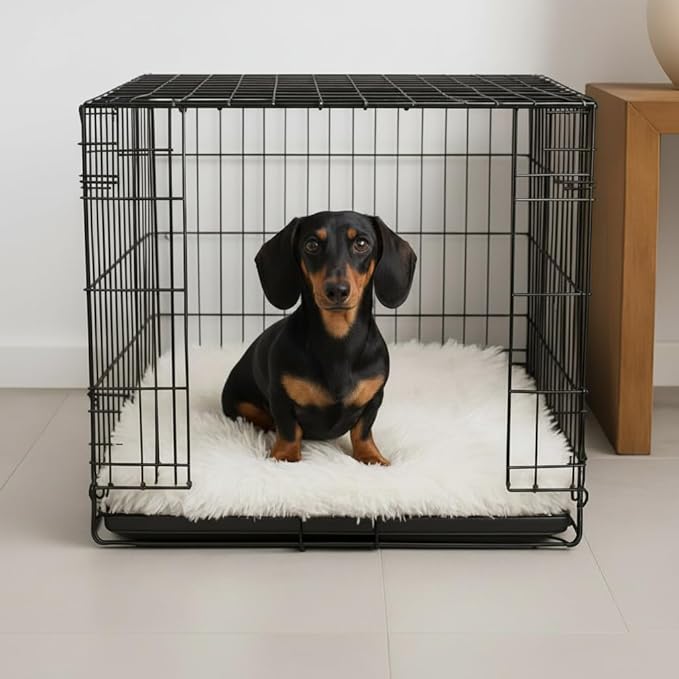 IHAPPYDOG Luxury Faux Fur Orthopedic Dog Beds, Memory Foam Crate Bed for Small, Medium, Large and XL Pets, Fluffy Pet Bed with Waterproof and Washable Cover, Fits Crates (White, 23"x18")