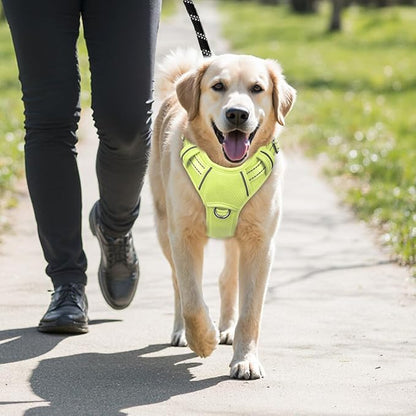 BARKBAY No Pull Dog Harness Large Reflective Dog Harness with Front Clip and Easy Control Handle for Walking Training Running with ID tag Pocket(Sunlight,L)