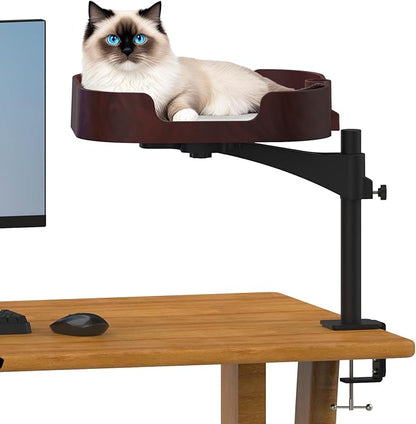 RAKEMETE Cat Desk Bed, Adjustable Up and Down and 360° Rotatable for Elevated Pet Habitat in The Home&Office - Space-Saving, Comfortable Litter, Pet Mat and Removable Indoor Cat Mat