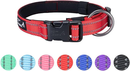 EXCELLENT ELITE SPANKER Reflective Dog Collar Classic Soft Padded Breathable Nylon Adjustable Pet Collar with Quick Release Buckle for Boy Girl Male Female Puppies Small Medium Large Dogs(Red-L)