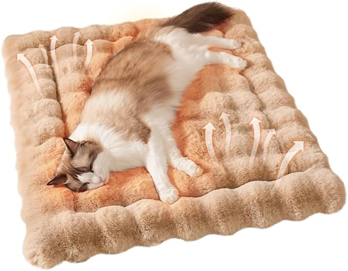SOMAHE Self-Warming Cat Bed, Plush Faux Fur Pet Bed Mat with Anti-Slip Bottom, Ultra Soft Heated Bed for Cats & Medium Dogs, Cozy Fluffy Pad for Couch & Crate, Machine Washable, 27x20 Inch Coffee