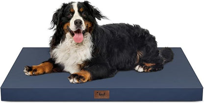 Tail Stories Outdoor XXL Dog Bed Waterproof, Dog Bed for Extra Large Dogs, Orthopedic Egg Crate Foam Pet Bed with Washable Removable Oxford Cooling Cover, 47x29 Inch, Navy