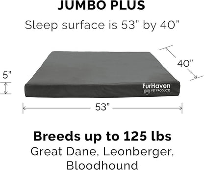Furhaven Water-Resistant Orthopedic Dog Bed for Large Dogs w/ Removable Washable Cover, For Dogs Up to 125 lbs - Indoor/Outdoor Logo Print Oxford Polycanvas Mattress - Stone Gray, Jumbo Plus/XXL
