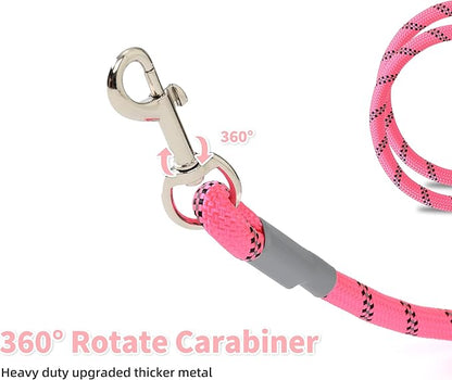 Mile High Life Reflective Dog Leash, with Comfortable Padded Handle, Pink Nylon Rope Leash with Steel Tips, Heavy Duty 4 Feet Pet Leashes (Pink,72 Inches)